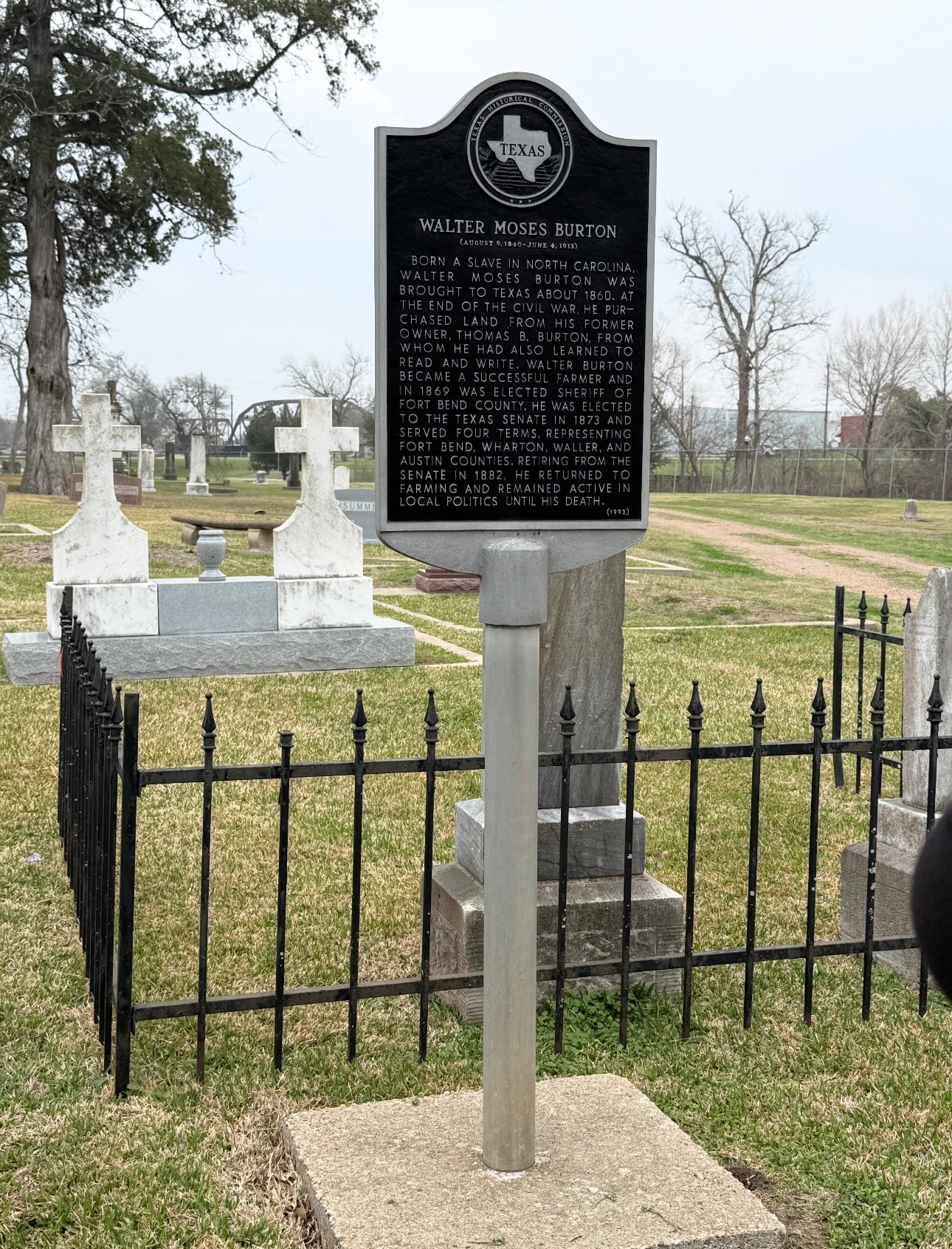 Historical marker honoring Walter Moses Burton in Fort Bend County, Texas